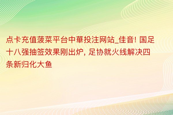 点卡充值菠菜平台中華投注网站_佳音! 国足十八强抽签效果刚出炉, 足协就火线解决四条新归化大鱼